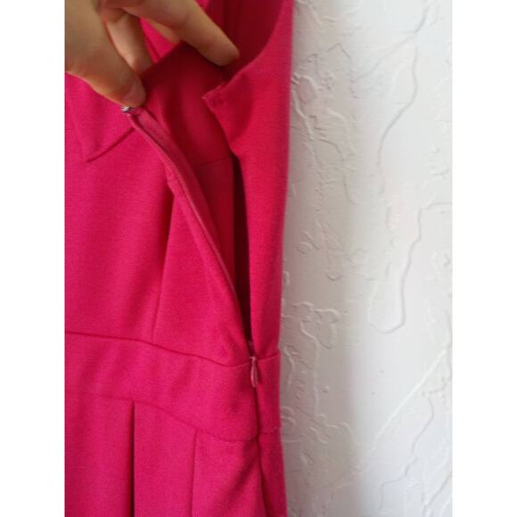 Lauren Conrad Pink Dress Women 4 Fit Flare Bow Pleaded Zip Rayon Sleeveless - Picture 4 of 9